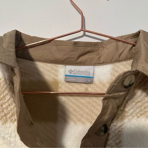 Columbia Women's West Bend Shirt Jacket Shacket Button Sherpa Fleece Plaid M Tan - Picture 6 of 9